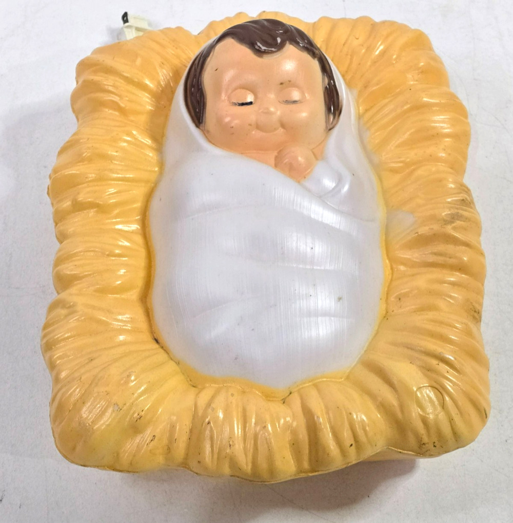 Vintage General Foam Baby Jesus Manger Lighted Blow Mold Nativity USA Christmas